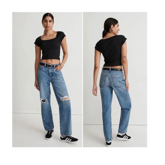 New Madewell The Dad Jean in Brockport Wash: RIPPED EDITION sz 28 - Picture 1 of 5